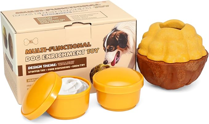 Interactive Dog Frozen Treat Toy for Chewers, Enrichment Puzzle Treat Dispenser with Small Popsicle Molds for Medium Large Dogs Keep Busy, Chew Toy for Puppy Teething Reduce Anxiety -Brown