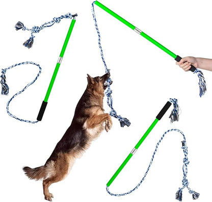 Interactive Flirt Pole Toy for Dogs Chase and Tug of War,Durable Teaser Wand with Pet Fleece Rope Tether Lure Toy to Outdoor Exercise & Training for Small Medium Large Dogs (Blue White)