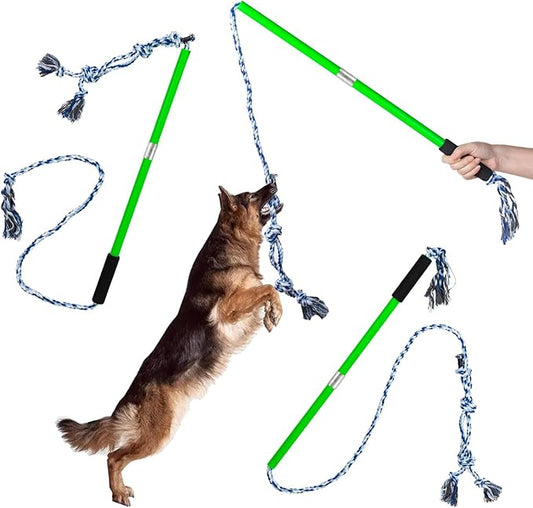 Interactive Flirt Pole Toy for Dogs Chase and Tug of War,Durable Teaser Wand with Pet Fleece Rope Tether Lure Toy to Outdoor Exercise & Training for Small Medium Large Dogs (Blue White)