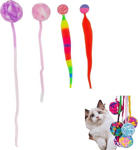 Feather-Free Cat Wand Toys - 4 Pack Safe Magic Wand with Wool Balls & Bells, Interactive Indoor Cat Toys, No Feathers Kitten Exercise Set