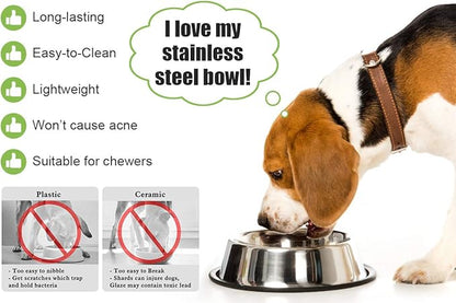 Stainless Steel Dog Bowls, Food and Water Non Slip Anti Skid Stackable Pet Puppy Dishes for Small, Medium and Large Dogs (2 Pack)