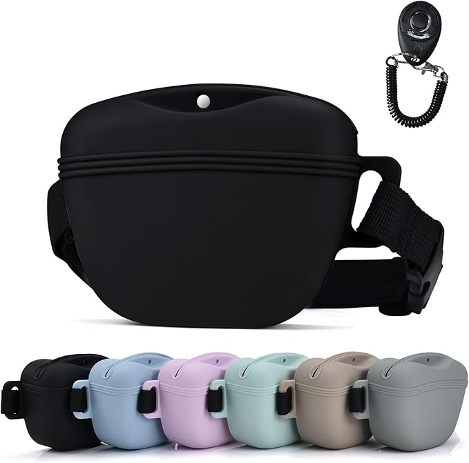 Pet Training Snack Pouch with Clicker 2.0 Upgraded Magnetic Closure, 1.66 Cup Silicone Belt for Dog Treats，Perfect for Exercising and Walking