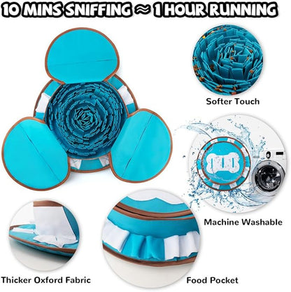 AWOOF Pet Snuffle Mat for Dogs, Interactive Feed Game for Boredom, Encourages Natural Foraging Skills for Cats Dogs Bowl Travel Use, Dog Treat Dispenser Indoor Outdoor Stress Relief (Blue)