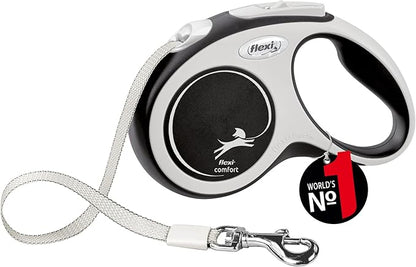 Flexi New Comfort Tape Grey & Black Small 5m Retractable Dog Leash/Lead for Dogs up to 15kgs/33lbs
