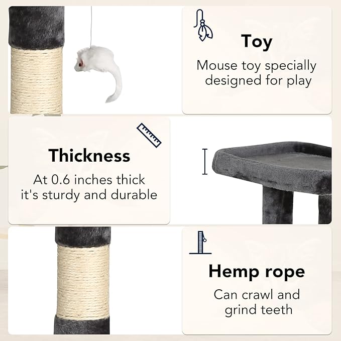 BestPet | 37" Cat Tree Tower | Light Gray | Sturdy Multi-Level Cat Tree with Plush Condo, Cozy Perch, Sisal Scratching Posts, Hanging Toy and Hammock | Easy Assembly | for Kittens & Adult Cats
