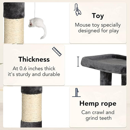 BestPet | 37" Cat Tree Tower | Light Gray | Sturdy Multi-Level Cat Tree with Plush Condo, Cozy Perch, Sisal Scratching Posts, Hanging Toy and Hammock | Easy Assembly | for Kittens & Adult Cats