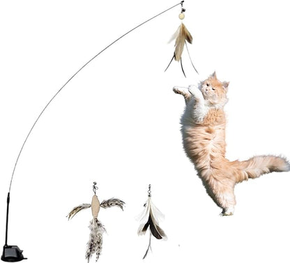 SHAZORY Interactive Bird Simulation Cat Toy Set, Interactive Cat Toys for Indoor Cats, Cat Feather Toy, Self-Holding Suction Base, 2 Feather Replacements with Bells, Realistic Bird Impression