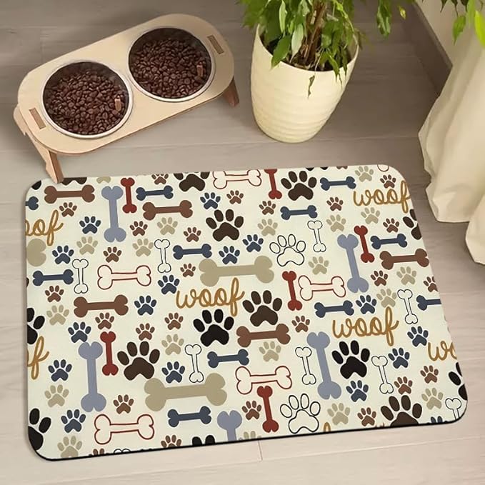 Dog Food Mats for Floors Waterproof, Pet Water Bowl Mats Pet Feeding Absorbent Placemats Beige 12 * 20 inch