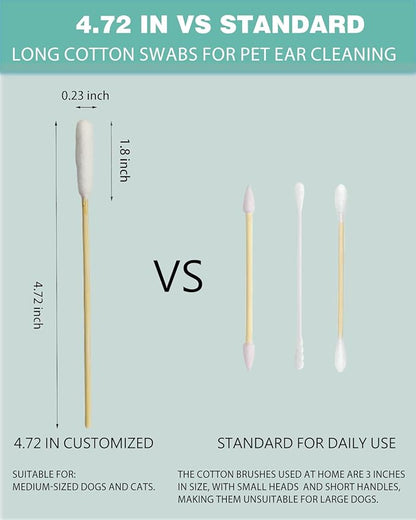 Dog Ear Swabs, 800 Count – 4.72 Inch Bamboo Cotton Swabs with Large Lint-Free Absorbent Tips for Medium Dogs, Wax Removal & Daily Grooming, Eco-Friendly, 16 Resealable Bags
