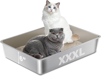 Stainless Steel Litter Box, 28" X 20" X 6" Steel Litter Box XXXL No Smell, Extra Large Metal Litterbox for Big Cat, Multiple Cats, Non Stick, Easy Cleaning