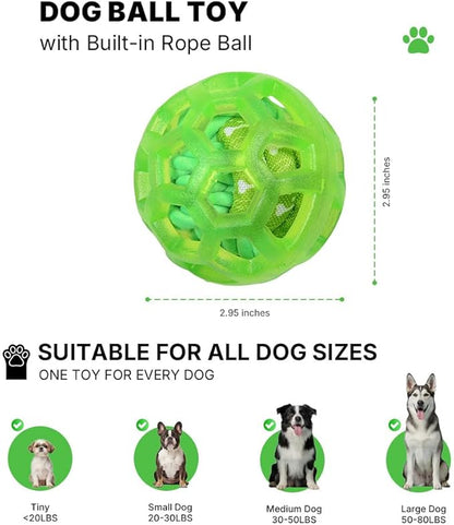 Dog Ball Toy with Built-in Rope Ball - Dog Chew Toy for Relieving Anxiety, Cleans Teeth, Interactive Fetch Dog Toy Balls for Large, Medium Dogs, Green