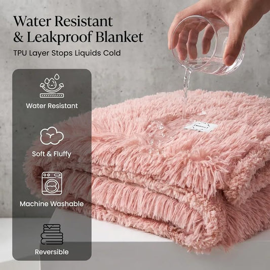 Waterproof Dog Blanket Pet Throw Blankets Fluffy Long Faux Fur Reversible Puppy Blankets 85x57in Furniture Protector Cover for Sofa Bed Couch Bed Cover Washable for Dogs Cats (Pink XL) - Image 2