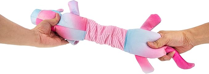 3-in-1 Squeaky Dog Toy for Chewer (Squeaker, Crinkle Paper & Elastic Band), Durable Interactive Puppy Plush Stuffed Chew Toy for Boredom, Tug of-War, for Small Medium Large Breed (Unicorn)