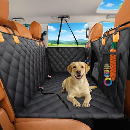 Dog Car Seat Cover for Back Seat with Removable Hard Bottom Board, Back Seat Extender for Dogs, 600D Waterproof Dog Hammock for Car SUV, Anti-Sag Support for Large Dogs, Universal Fit