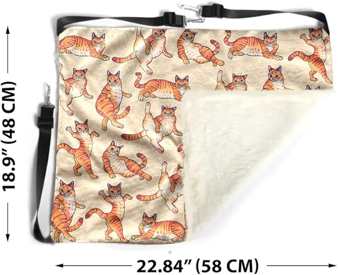 WIRESTER Reversible Cat Hanging Hammock 22.8 x 18.9 Inch, Pet Cage Hammock Bed with Adjustable Straps, Soft Sleeping Hammock for Cat, Ferret, Puppy Dog, Rabbit, Small Animals - Orange Tabby Cat Funny