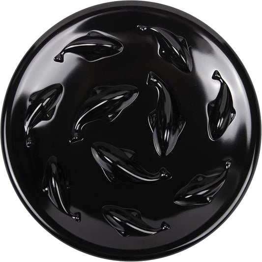 Slow Feeder Bowl for Cats and Small Dogs,Cilkus Fish Pool Design, Fun Interactive Bloat Stop Puzzle Feeder Bowl Healthy Eating Diet Made of Melamine Food Grade Material Dishwasher Safe (Black)