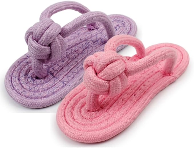 Dog Chew Rope Toy 2Pack, Funny Decoy Toy Shose Natural Cotton Rope Slipper Interactive Pet Chewing Puppy Toys for Dog Walking, Teeth Cleaning (Random Color, 2Pcs)