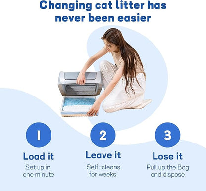Crystal Cat Litter and Disposable Litter Trays 5 Sets Compatible with Petsafe Scoop-Free Classic/Legacy/smart Litter Boxes, Triple Leak Proof Design, Excellent OdorControl, One-Hand Disposing.