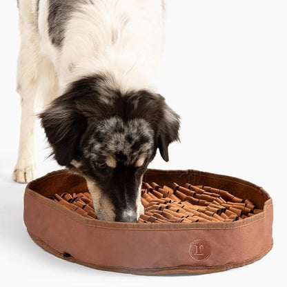 Reggie Stimulating Feeding Mat for Dogs, for Dog Calming Support, Reducing Speed Eating, and Mental Stimulation, 20" Large Diameter, Bark Brown