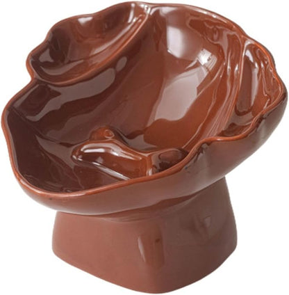 Ceramic Raised Pet Slow Feeder Bowl, Elevated Cat and Dog Slow Feeder, Decorative Standing Doggy Design, Anti-Slip Base, Anti-Vomiting (Brown)