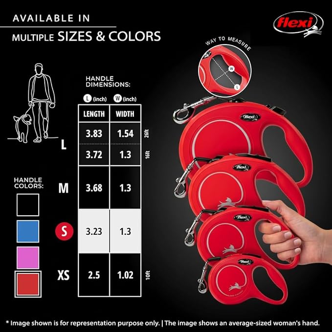 FLEXI New Classic Tape Retractable Dog Leash for Small Dogs Upto 33 lbs. – 16 ft., Red | Tangle Free Pet Walking Leash with One-Handed Brake, Pause, Lock|German Quality Product