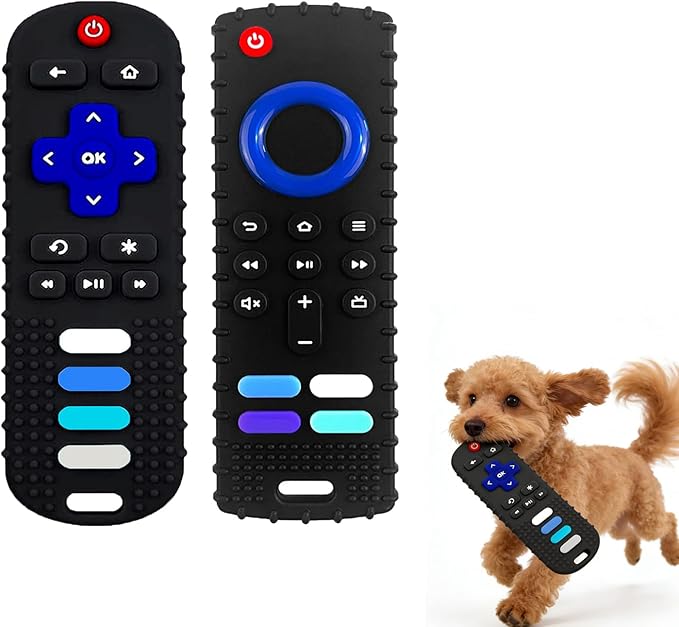 Puppy Toys for Teething, Remote Control Teether for Small Dogs,Puppy Teething Toy for Boredom & Stimulation,BPA-Free(2PCS-Black)