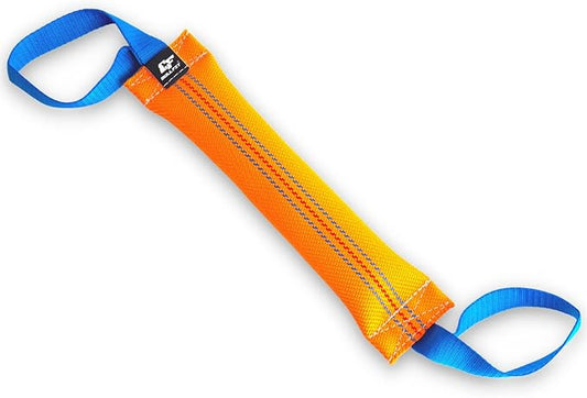Dog Bite Tug Toy with 2 Strong Handles, Orange - Tough, Durable Fire Hose Dog Tug for Medium to Large Dogs - Ideal for Tug of War, Fetch, Puppy Training & Fun Interactive Play - Handmade Pull Toys
