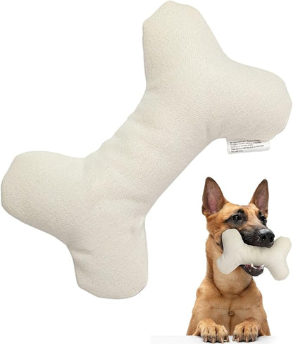 Durable Tough Cotton Canvas Squeaky Dog Toy, Eco-Friendly Interactive Chew Toy for Small, Medium & Large Dogs, T-Bone (White)