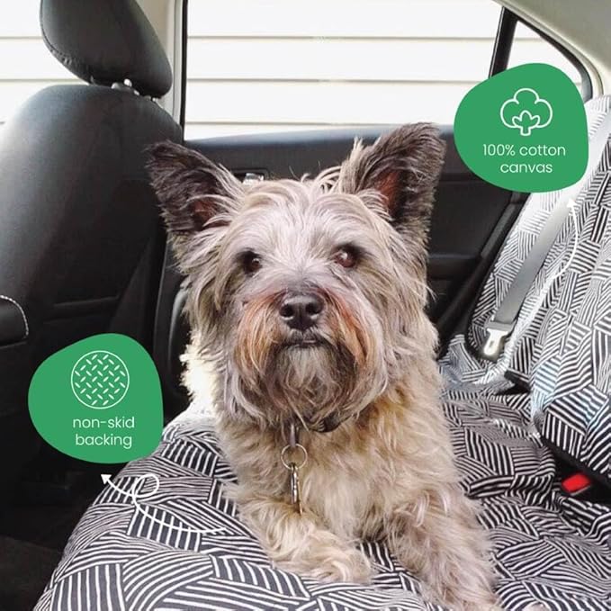 Molly Mutt 3-in-1 Back Seat Cover for Dogs, 100% Cotton Canvas Back Seat Hammock with Headrest Straps, Belt Slots, & Anchors, Non-Skid Cargo Area Cover, Machine Washable, No Harmful Chemicals, 56"x56"