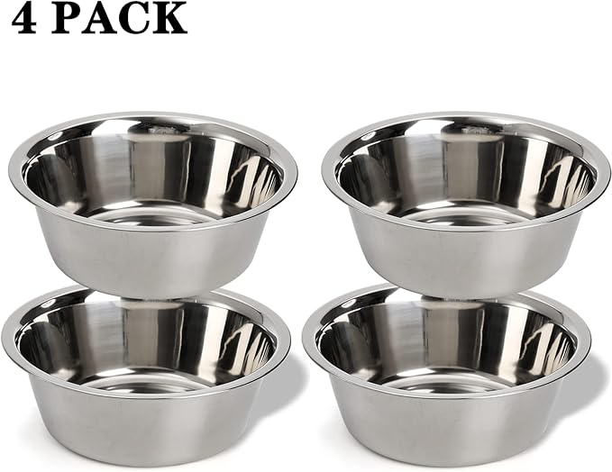 DEAYOU 4-Pack Stainless Steel Dog and Cat Bowl, Metal Food and Water Dish, 8.26" Basic Pet Feed Bowl for Large Medium Dog, 47 OZ Replacement Bowls for Elevated Stand, Dishwasher Safe