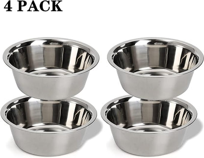 DEAYOU 4-Pack Stainless Steel Dog and Cat Bowl, Metal Food and Water Dish, 8.26" Basic Pet Feed Bowl for Large Medium Dog, 47 OZ Replacement Bowls for Elevated Stand, Dishwasher Safe
