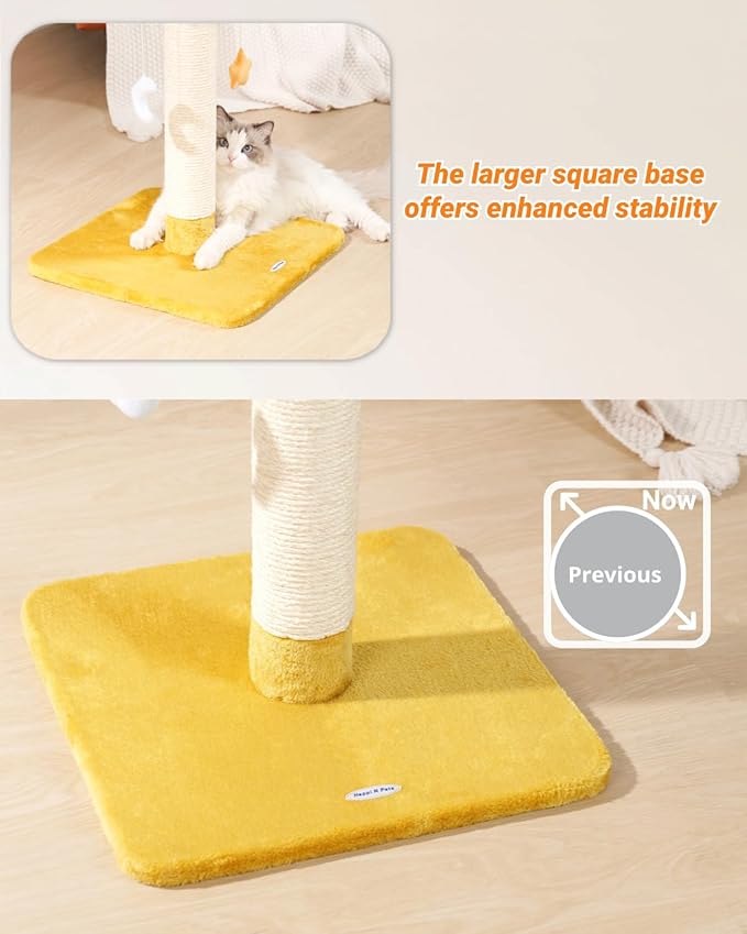 Happi N Pets 28" Tall Cat Scratching Post with Bed, Small Cat Tree for Indoor Cats, Thick Cat Scratch Post with Cloud-Shaped Soft Perch & Cute Toys, Stable Cat Stand, Removeable Cover, Bounus Catnip