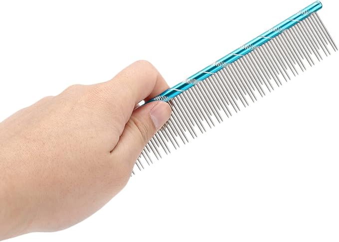 Zerodis Pet Hair Removal Comb, Reusable Stainless Steel, Blue, Cat Grooming, Thick Hair, 16 x 3.3cm/6.3 x 1.3in