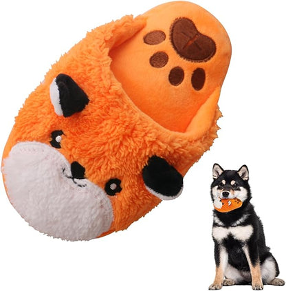Andiker Dog Squeaky Toy, Cute Slipper Shaped Dog Chew Toys with a Squeaker and Crinkle Paper, Hide Food Puppy Stuffed Toy for Small Medium Dogs to Bite and Relieve Boredom and Stress (Orange)