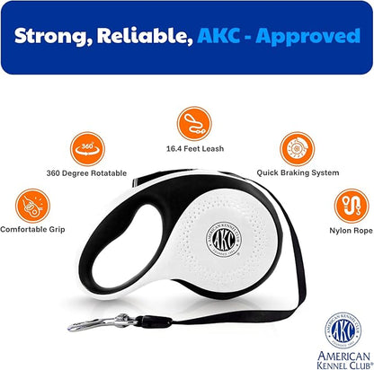 American Kennel Club Retractable Dog Leash, 16.4ft, Tangle-Free, Ergonomic Grip, One-Hand Brake, for Medium & Large Dogs up to 110 lbs