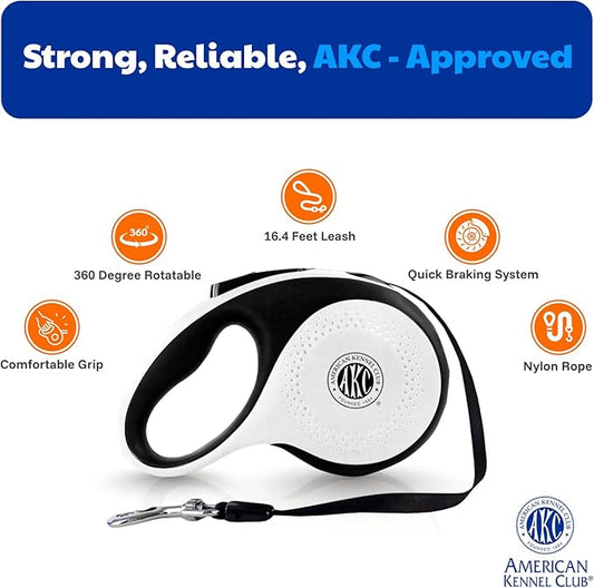American Kennel Club Retractable Dog Leash, 16.4ft, Tangle-Free, Ergonomic Grip, One-Hand Brake, for Medium & Large Dogs up to 110 lbs