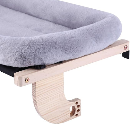 Cat Window Perch Hammock Wall Shelves Beds for Indoor Cats Supplies Design Robust Metal Frame Seat Large Cats and Kittens Pets Natural Wood, 24''L Easy to Adjust Windowsill, Bedside (Grey)
