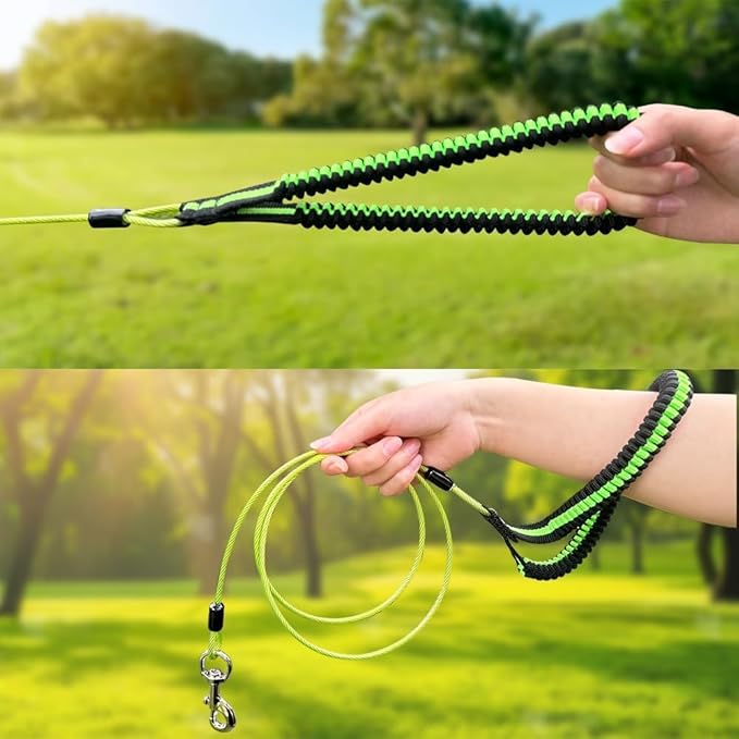 Heavy Duty Dog Leash, Chew Proof Metal Leash for Large Dogs (Up to 250lbs), WireRope Dog Leashes with Soft Silicone Grip (Green, 3 FT)