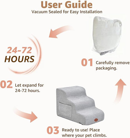 Woochpet Dog Stairs for Small Dogs, 15.7”H Ramp 3 Tier Wider Curved Pet Stairs for Couch and Beds，Weighted Base Plate Indoor Dog Steps with Non-Slip Bottom and Washable Cover for Old Cats