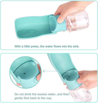 Foldable Dog Water Bottle, 2in1 Portable Leak Proof Puppy Drinking Bottle Dispenser for Puppy Small Medium Large Dogs, Dishwasher Safe Pet Accessories for Outdoor Traveling (Blue,12oz)