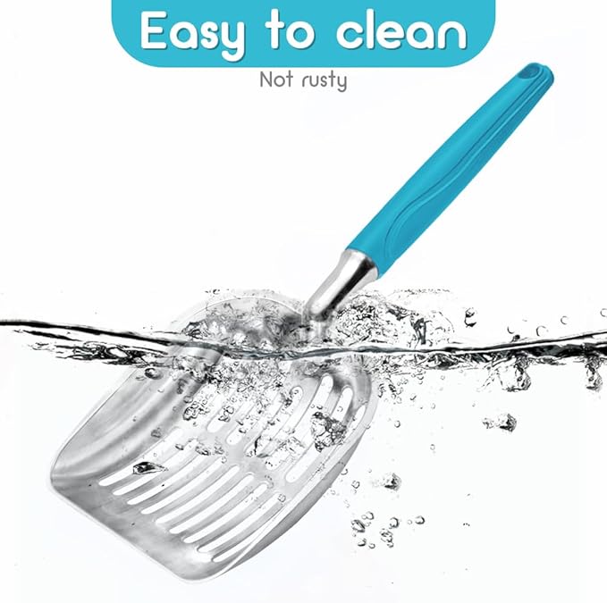 Cat Litter Scoop, Metal Cat Scooper, Plastic Handle Scoop, Sifting Shovel of Christmas– Heavy Duty Aluminum Alloy Litter Box Scoop with Deep Mesh, Design for Easy Waste Removal and Cleaning(Lake Blue)
