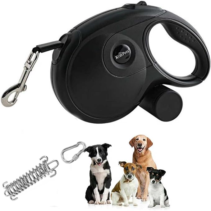 26 ft Retractable Dog Leash with Dispenser and 3 Pieces Poop Bags, Retractable Dog Leash for Small Medium Large Dogs up to 110lbs, Heavy Duty Design with Anti-Slip Handle (Black)