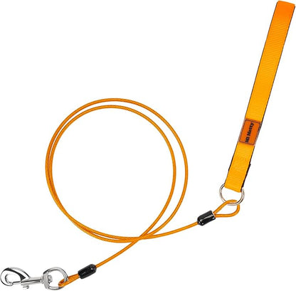 Heavy Duty Dog Leash, Chew Proof Metal Leash for Large Dogs (Up to 250lbs), WireRope Dog Leashes with Soft Silicone Grip (Orange, 5 FT)