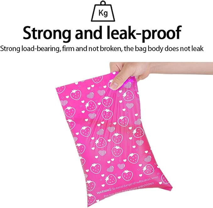 Dog Poop Bags Rolls, Strawberry Scent Biodegradable Pink, Large 9x13 Inch With Dispenser, Leakproof & Easy Tear 240 Count 16 Rolls for Outdoor Dog Walking
