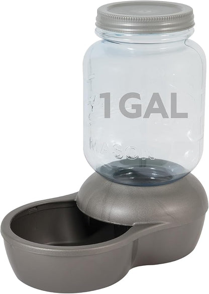 Petmate Mason Inspired Replendish Gravity Waterer, Water Dispenser for Dogs and Cats, 1 Gallon Silver, Made in USA
