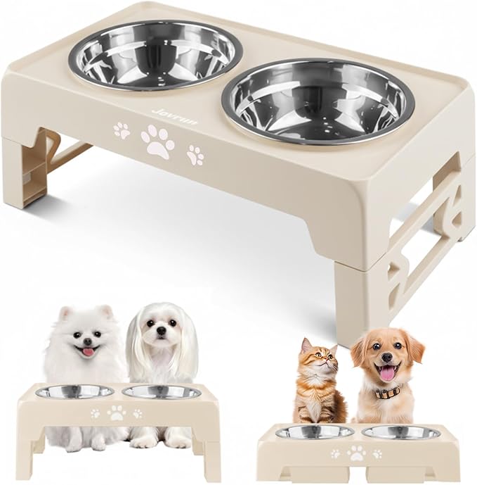 Elevated Dog Bowls for Small Dogs and Cats, Non-Slip Cat Bowls with 2 Thick 5.5" Stainless Steel Dishes, Dog Feeder 2 Heights Adjustable to 2.6"-5.3"