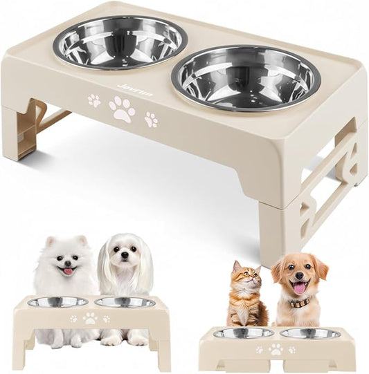 Elevated Dog Bowls for Small Dogs and Cats, Non-Slip Cat Bowls with 2 Thick 5.5" Stainless Steel Dishes, Dog Feeder 2 Heights Adjustable to 2.6"-5.3"
