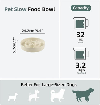 Ceramic 3.2 Cup Slow Feeder Dog Bowl for Large Dog, 9.5inch Puzzle Food Dish, Anti-Gulping, Stop Bloat, Preventing Choking (Single Bowl-Light Yellow)
