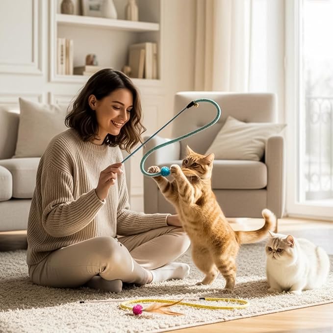 3 Packs Interactive Cat Wand Toy, Feather cat Toys, cat Teaser Wand, Indoor cat Toys, cat Toys for Indoor Cats, cat Exercise Toys, Kitten Toys Interactive, Playtime and Boredom Relief