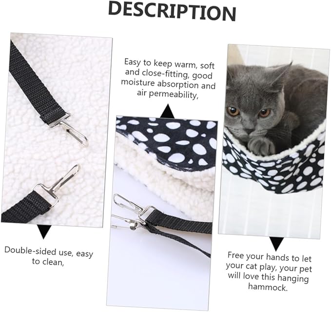 Double-Sided Breathable Cat Hammock Bed Small 27x27cm Reversible Hanging Cat Sleeping Mat for Indoor Pet with Black and White Polka Pattern